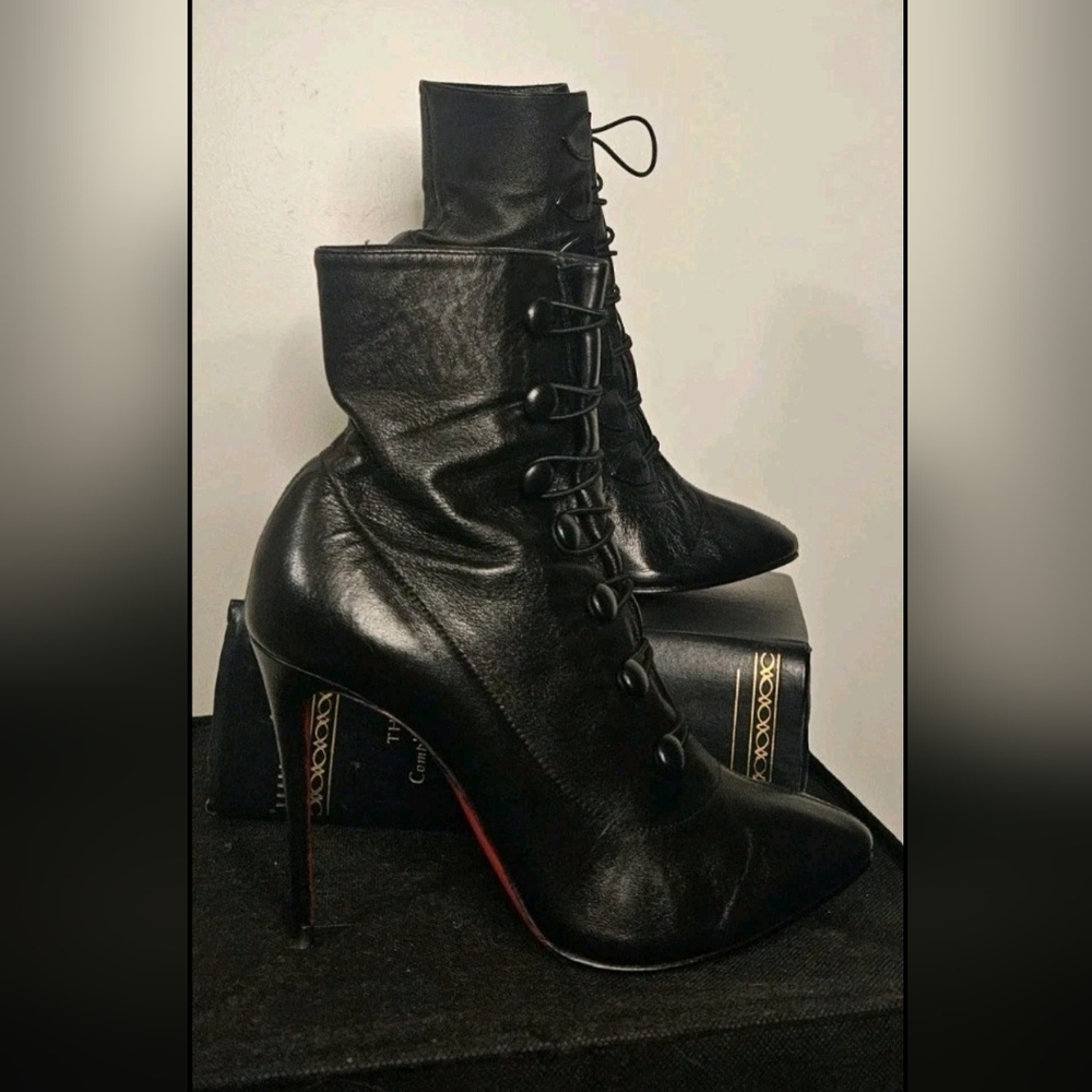 Christian Louboutin Size 37.5 EU 7.5B US Black Nappa French Tutu 100MM Booties - Picture 3 of 10